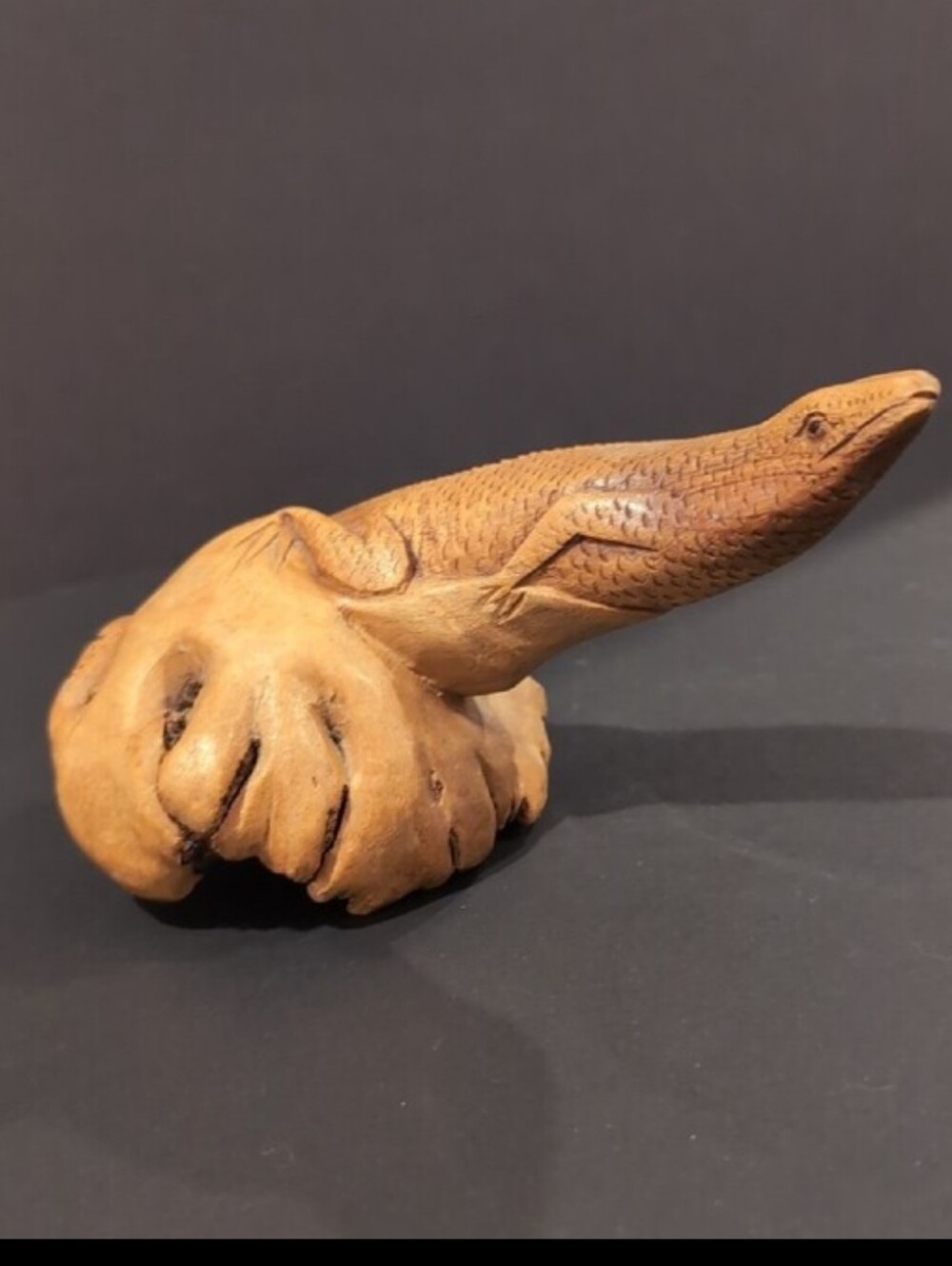 Vintage Hand-Carved Burl Wood Reptile Figurine Lizard Folk Art Tree Root Wooden
